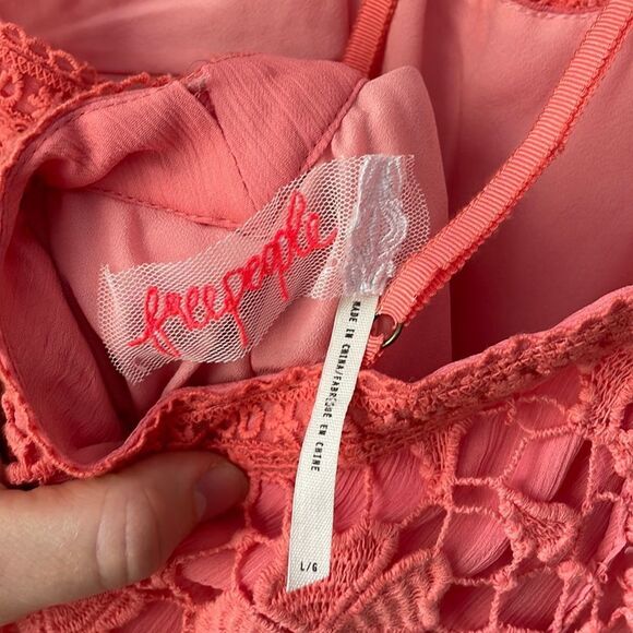 Free People Snowdrop Lace Halter Trapeze Mini Dress Coral L - Picture 10 of 11